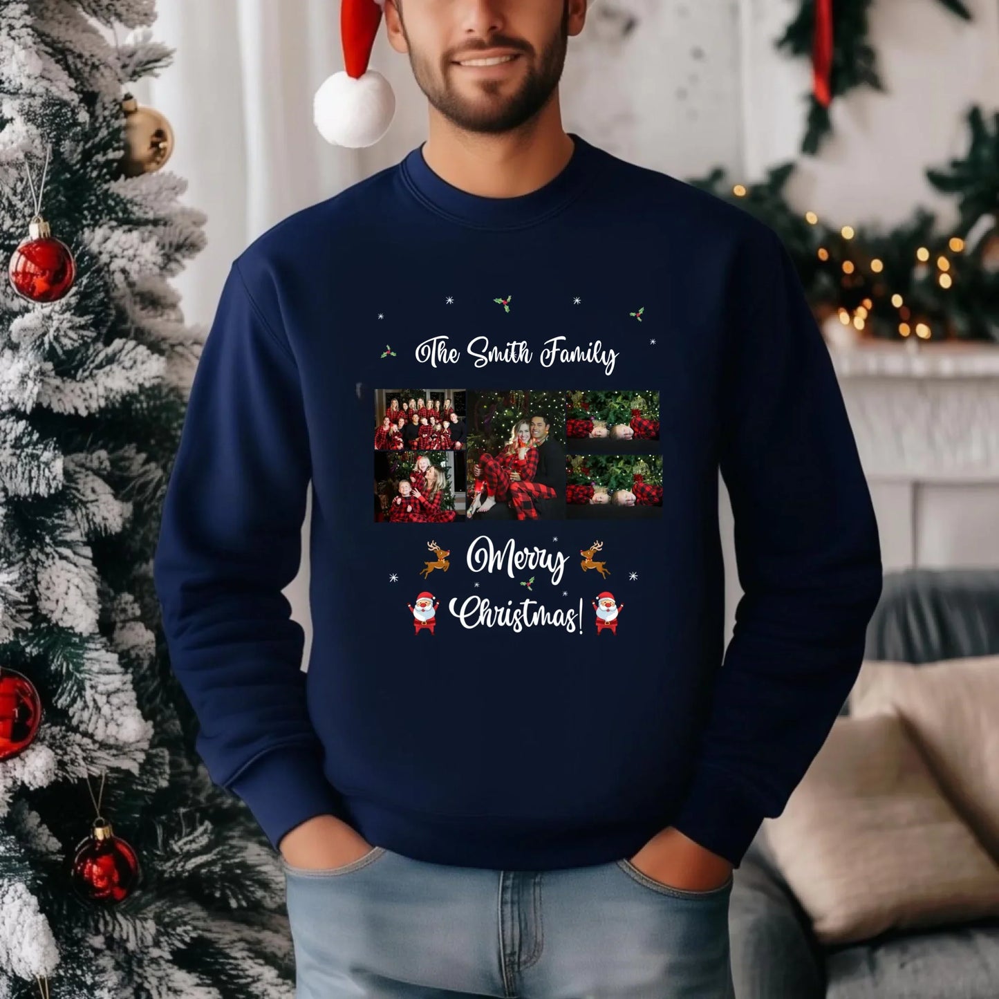 Personalized Merry Christmas Family Photo Sweatshirt – Custom Family Name & Pictures T-Shirts, Hoodie (Image 5)