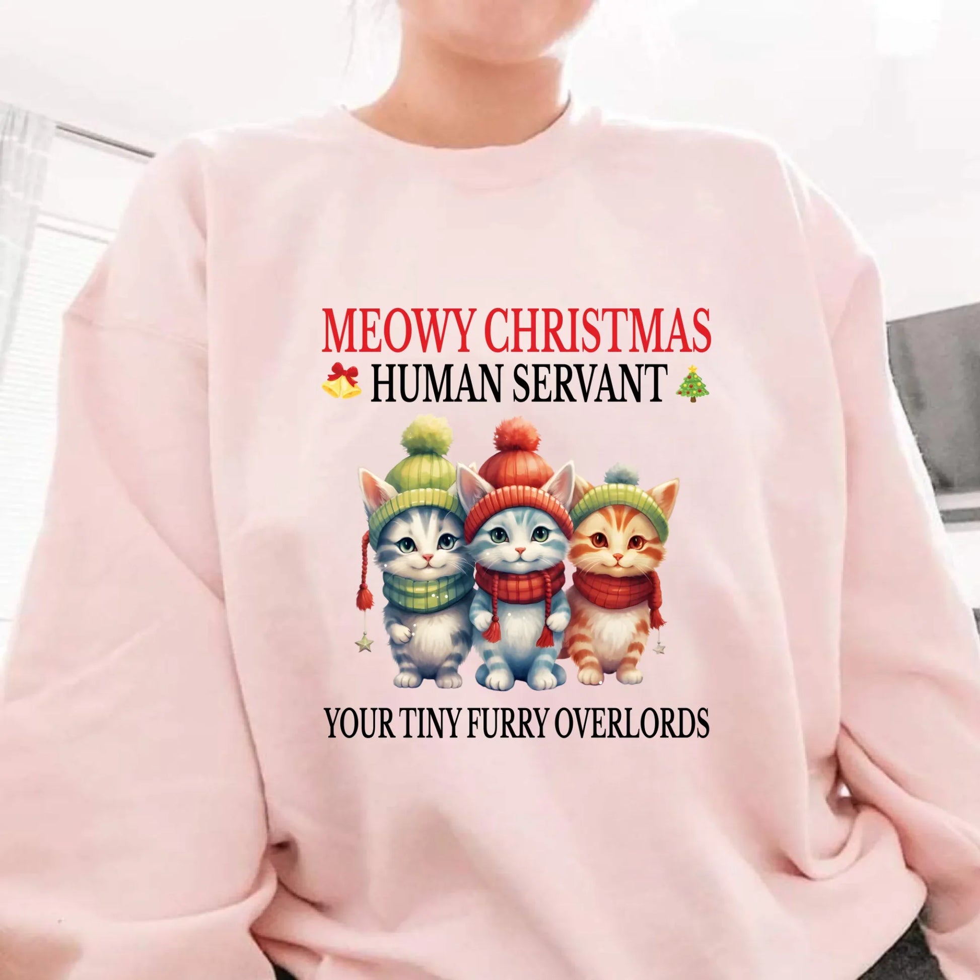 Personalized “Meowy Christmas Human Servant” Sweatshirt – Custom Cat Breeds, Colors & Names T-Shirts, Hoodie (Image 1)