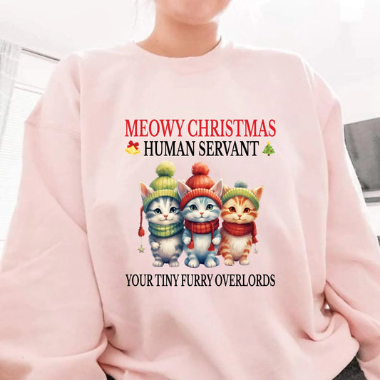 Personalized “Meowy Christmas Human Servant” Sweatshirt – Custom Cat Breeds, Colors & Names T-Shirts, Hoodie (Image 1)