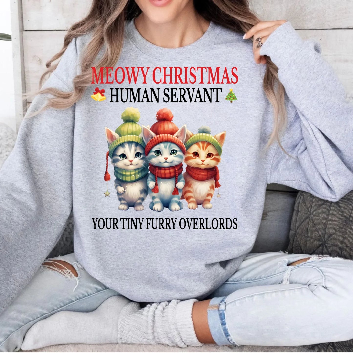 Personalized “Meowy Christmas Human Servant” Sweatshirt – Custom Cat Breeds, Colors & Names T-Shirts, Hoodie (Image 3)