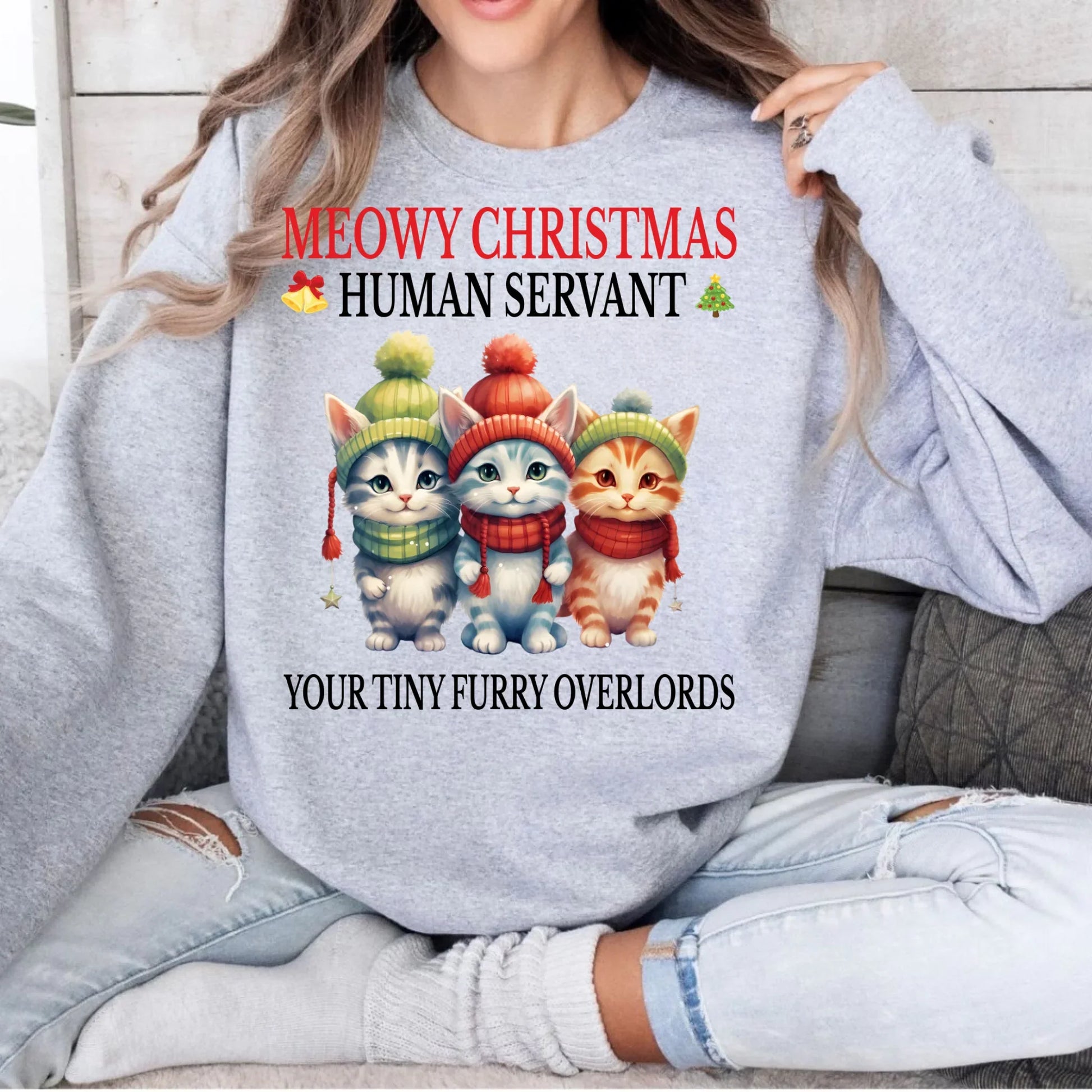 Personalized “Meowy Christmas Human Servant” Sweatshirt – Custom Cat Breeds, Colors & Names T-Shirts, Hoodie (Image 3)