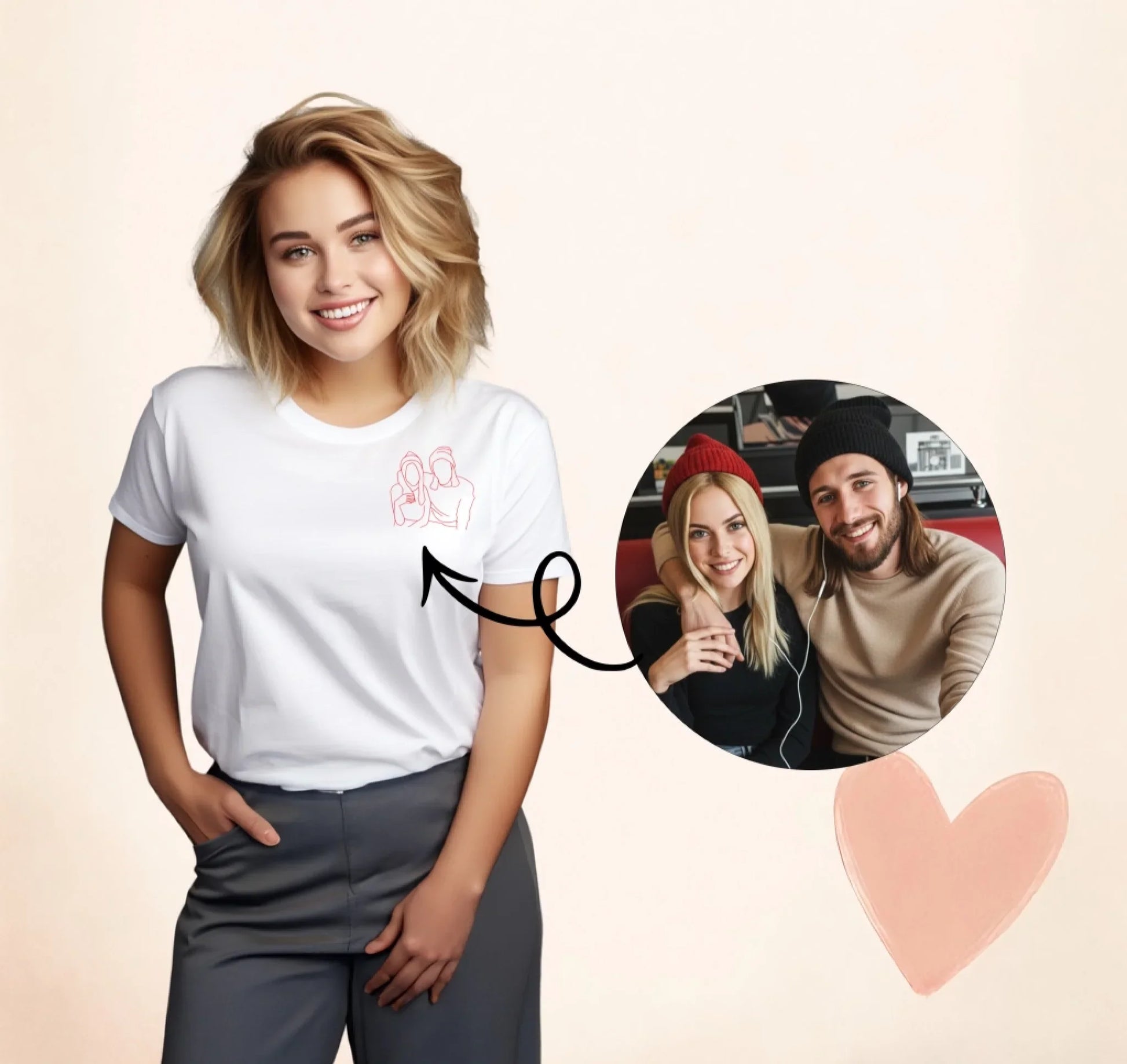 Custom portrait Embroidered photo Tshirt, outline photo sweatshirt, custom portrait. Sweats, Couple... (Image 1)