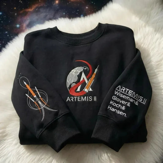 Artemis II Astronaut Moon Landing Embroidered Sweatshirt, NASA Space Mission Sweatshirt