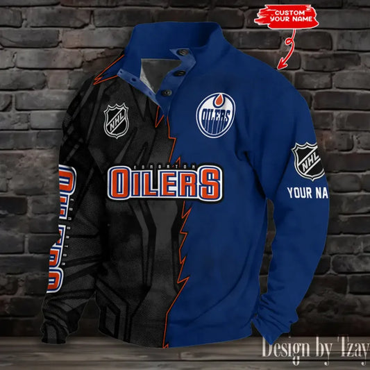 Edmonton Oilers Half Button Stand Collar Sưeatshirt