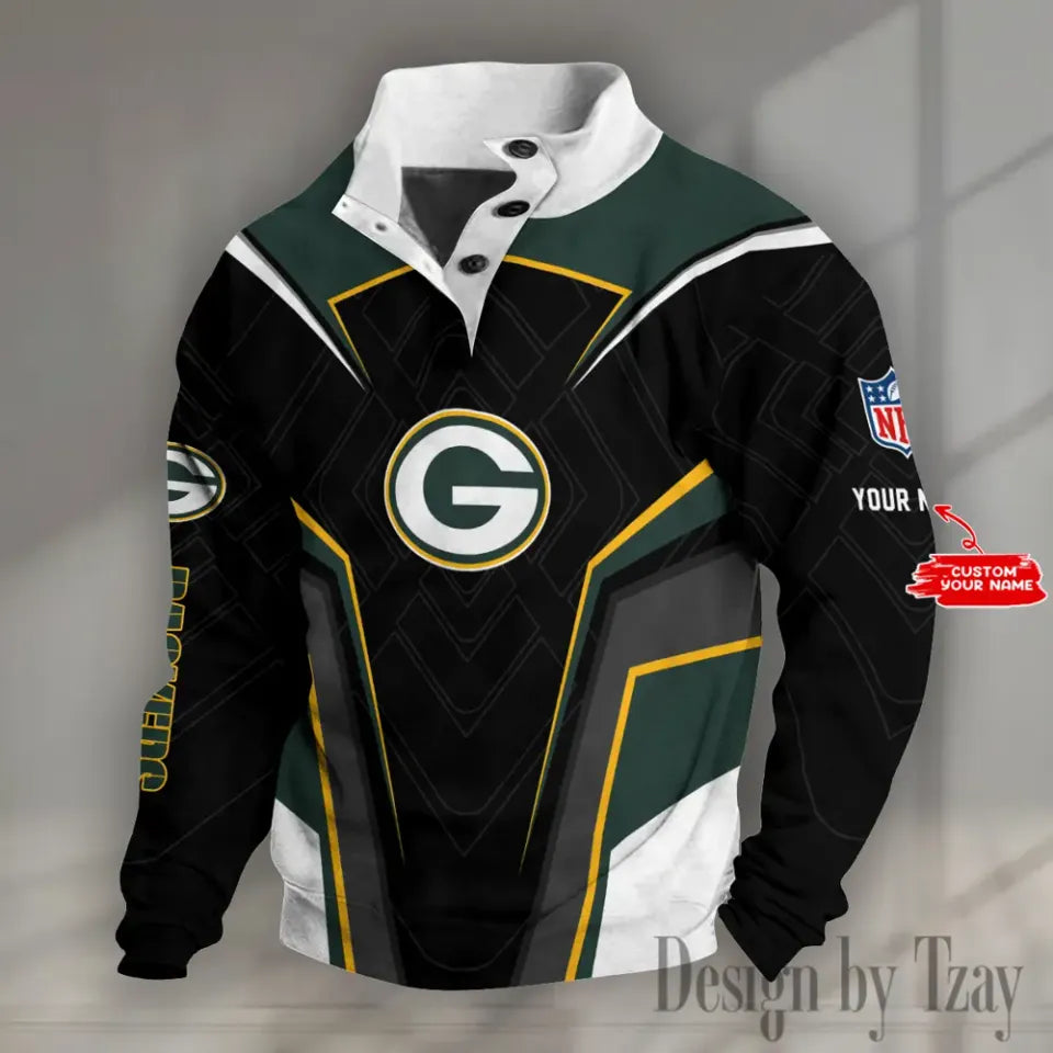 Green Bay Packers football Half Button Stand Collar Sưeatshirt