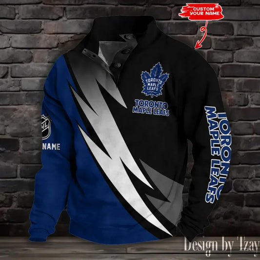 Toronto Maple Leafs Half Button LStand Collar Sưeatshirt