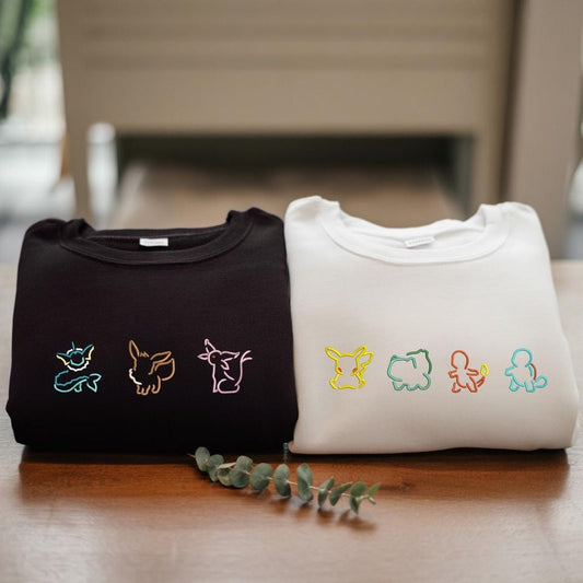 Custom Pocket Beast Outline Embroidered Sweatshirt for Kids, Unisex Anime Character Cotton Youth Size