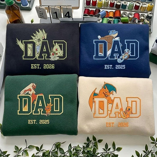 PokaDad Embroidered Sweatshirt with Custom Anime Characters for Fathers Day or Birthday