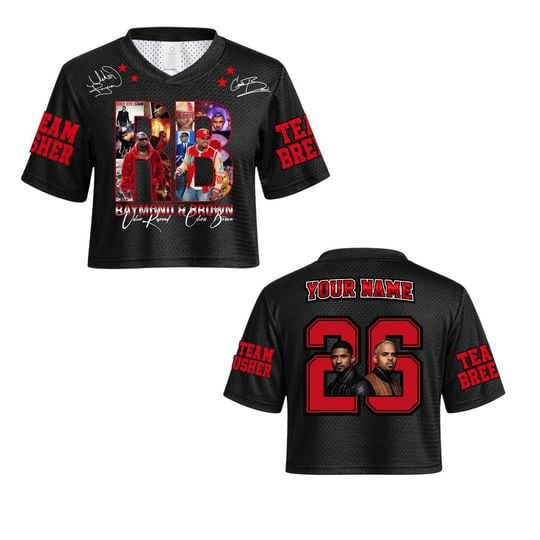 Usher Chris Brown Football Crop Top Jersey, R&B Tour Jersey, Custom name Usher Chris Brown 2026