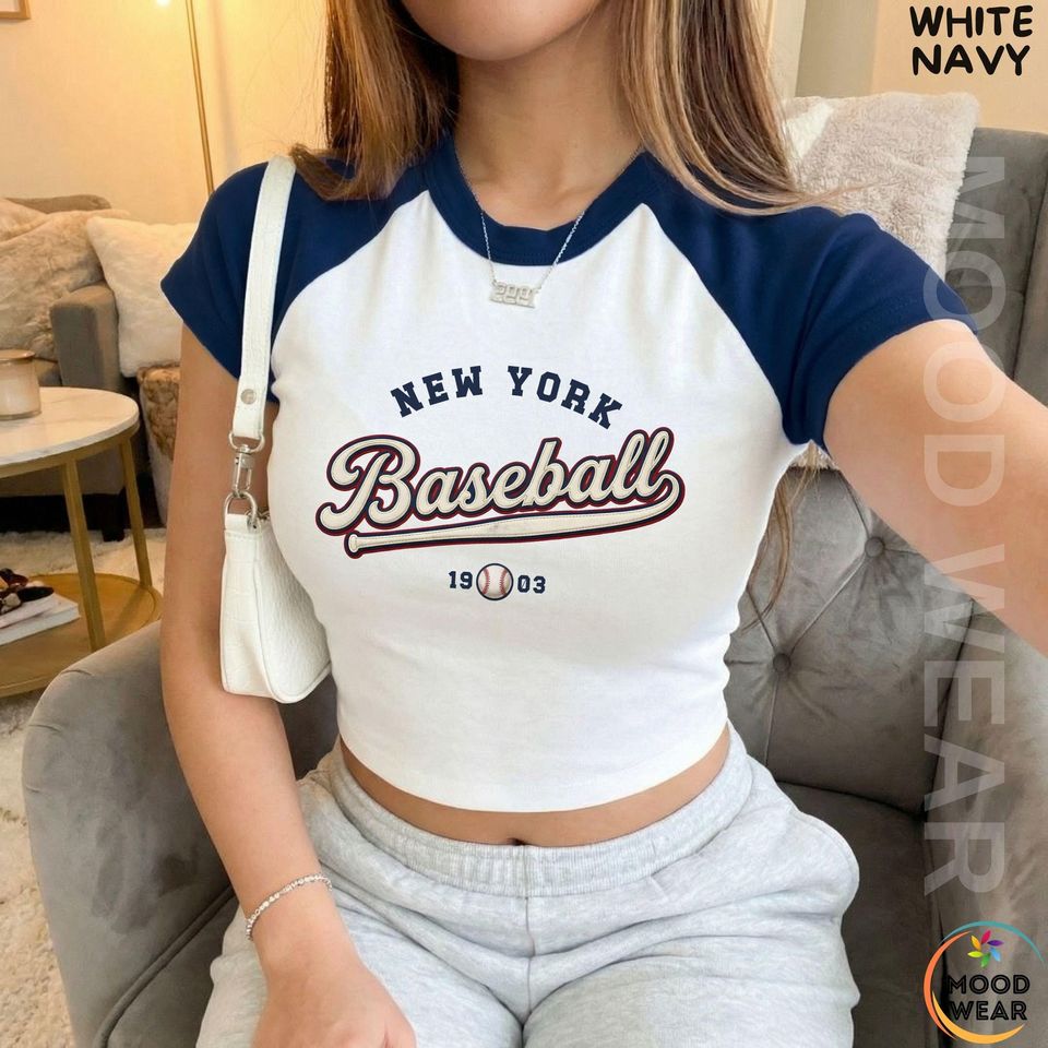 New York Baseball Baby Tee, NY Baseball Fan Top, Y2K Crop Tee, Game Day Outfit