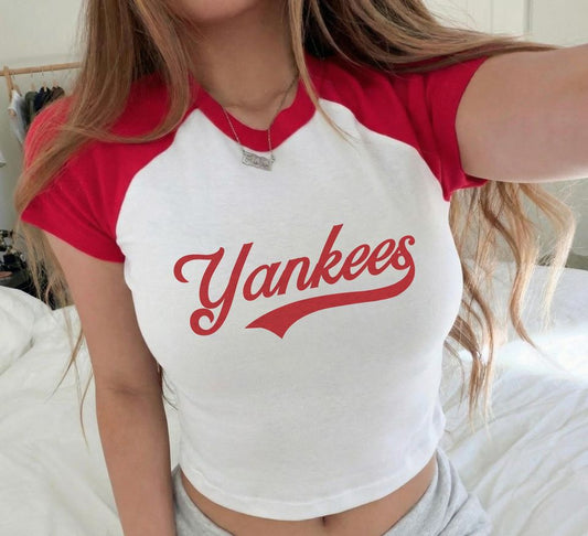 New York Retro Graphic Baby Raglan Tee for Women