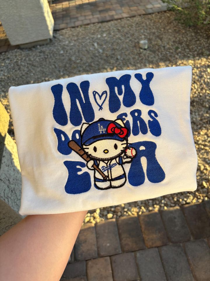 Embroidered Kitty In My Dodgers Baseball Sweatshirt