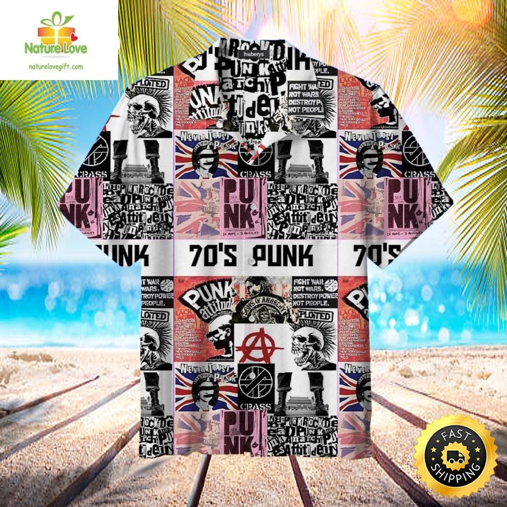 Vintage 70s Punk Rock Hawaiian Shirt Retro Style Aloha Shirt