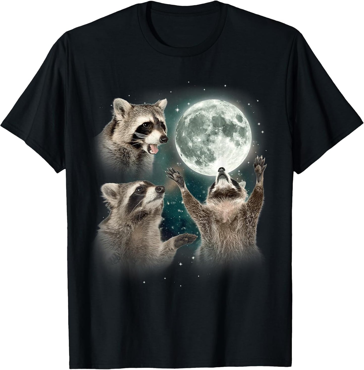 Raccoon | 3 Racoons Howling at Moon Funny Weird Cursed T-Shirt