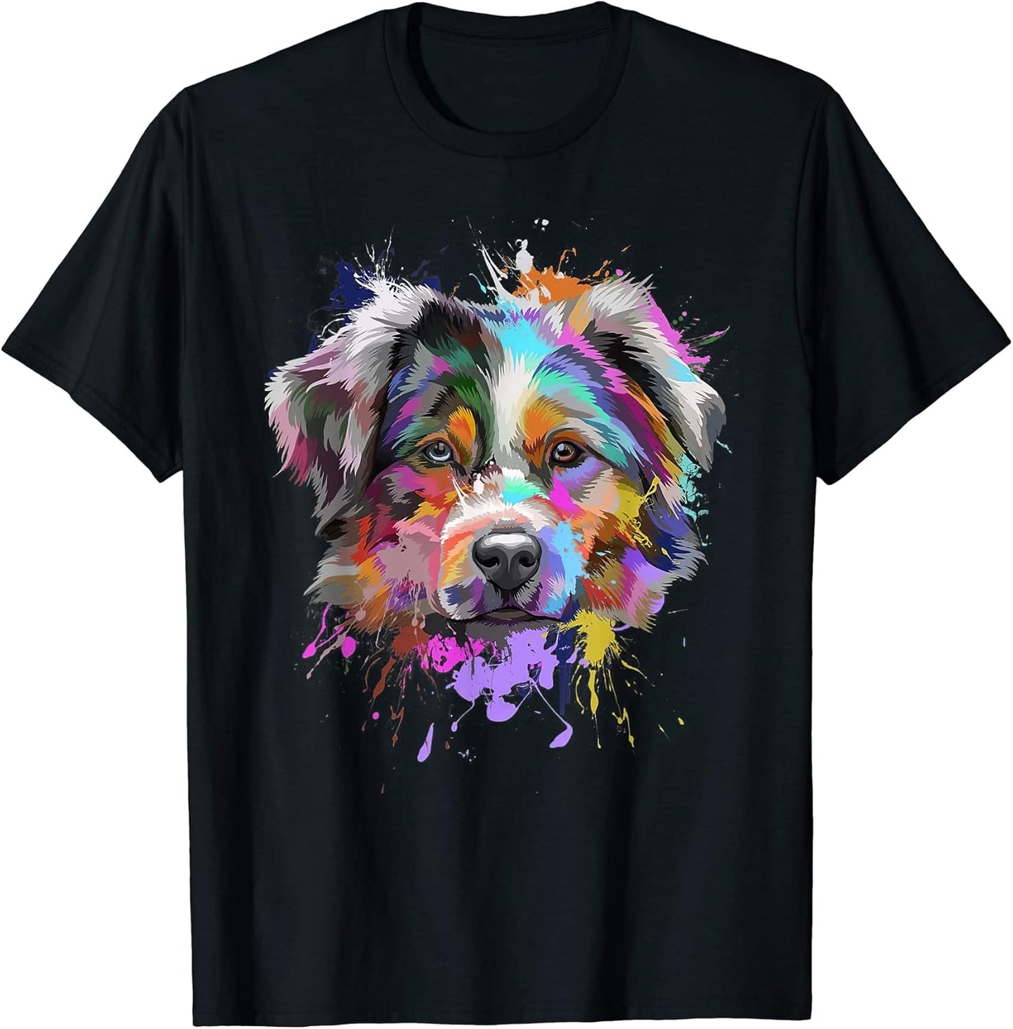 Australian Shepherd Dog Face Aussie Colorful Pop Art Style T-Shirt for Men Women Kids