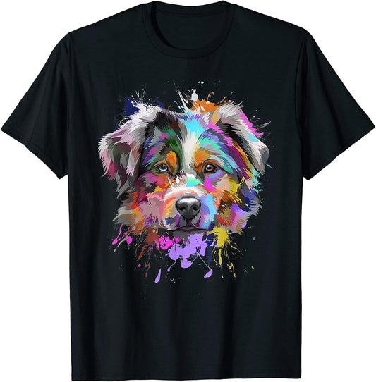 Australian Shepherd Dog Face Aussie Colorful Pop Art Style T-Shirt for Men Women Kids