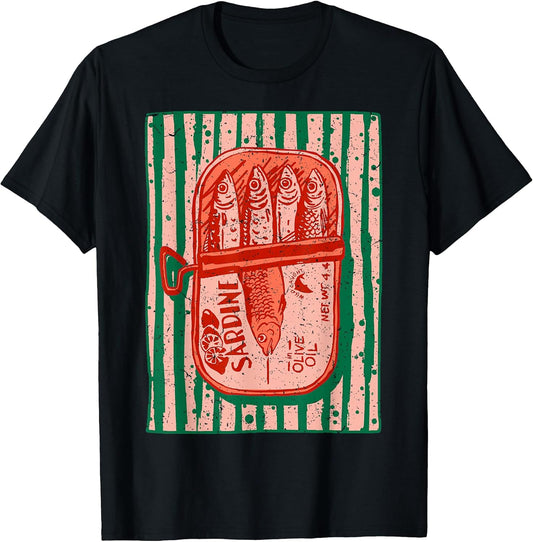 Sardines Tinned Fish Retro Graphic Mediterranean Coastal T-Shirt