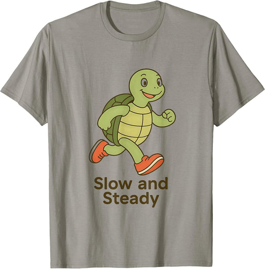 Minimalist Cartoon Turtle in Running Shoes Funny Confident T-Shirt