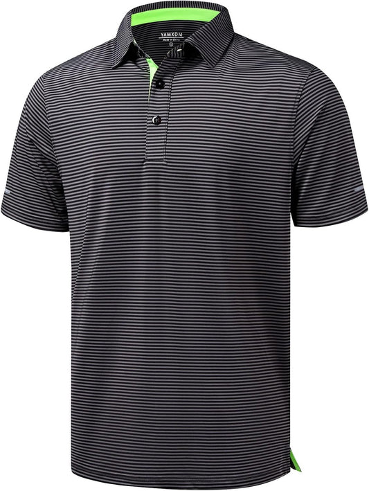 Men's Golf Polo Shirts - Moisture Wicking High Performance Short Sleeve Striped Collared Sports Casual Shirt
