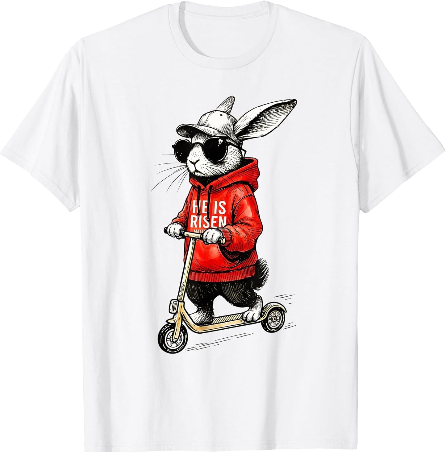 He is Risen Matthew Scooter Bunny Happy Easter 2026 Boys Men T-Shirt