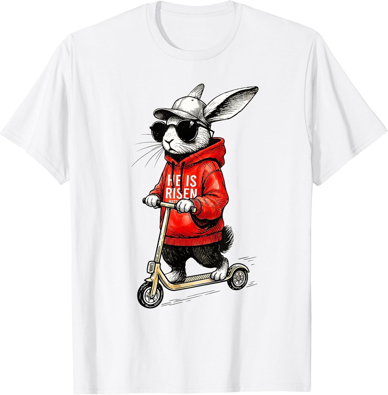He is Risen Matthew Scooter Bunny Happy Easter 2026 Boys Men T-Shirt