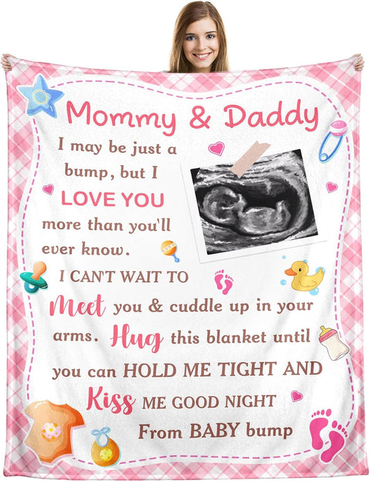 Personalized Ultrasound Blanket for Mom to Be, Custom Baby Sonogram Photo Blanket with Name, Dear Mommy Pregnancy Gift, African American Baby Shower First (Pattern 2)