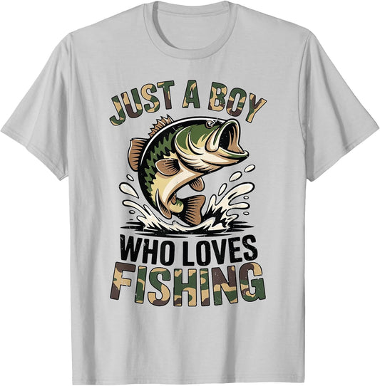 Youth Fishing Camo Bass Fish Just Boy Who Love Fishing Funny T-Shirt
