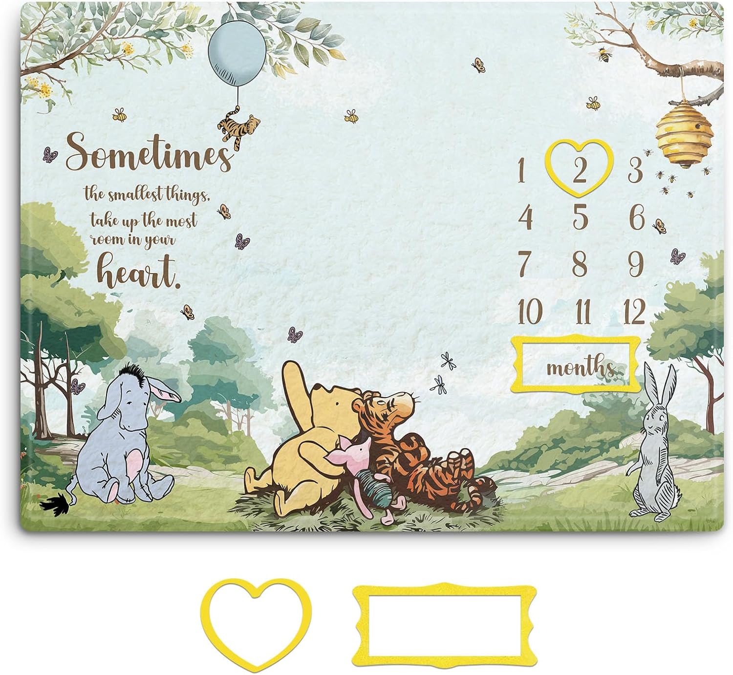 Winnie Milestone Blanket for Baby Boy, the Pooh Babies Monthly Milestone Blanket Gift, Baby Growth Photo Blankets with Photo Tools, Perfect for Baby Shower Birthday Party