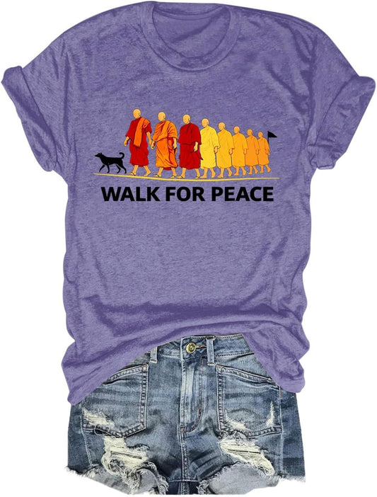 Walk for Peace Shirt for Women Walk for Peace Monks T Shirt Walking Monks Minimalist Graphic Tees Top