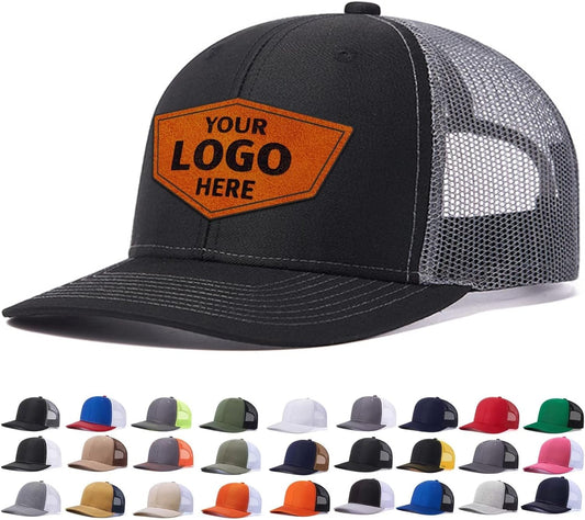 Custom Leather Patch Trucker Hat for Men & Women - Personalized Text & Photo Baseball Cap Laser Engraved.