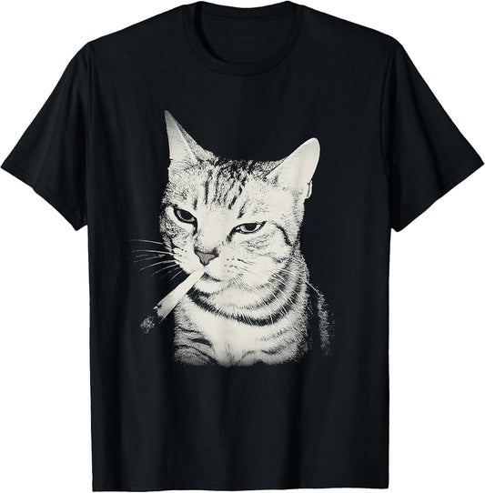 Smoking Cat Cigarette Kitten Funny Meme Stupid Brainrot T-Shirt