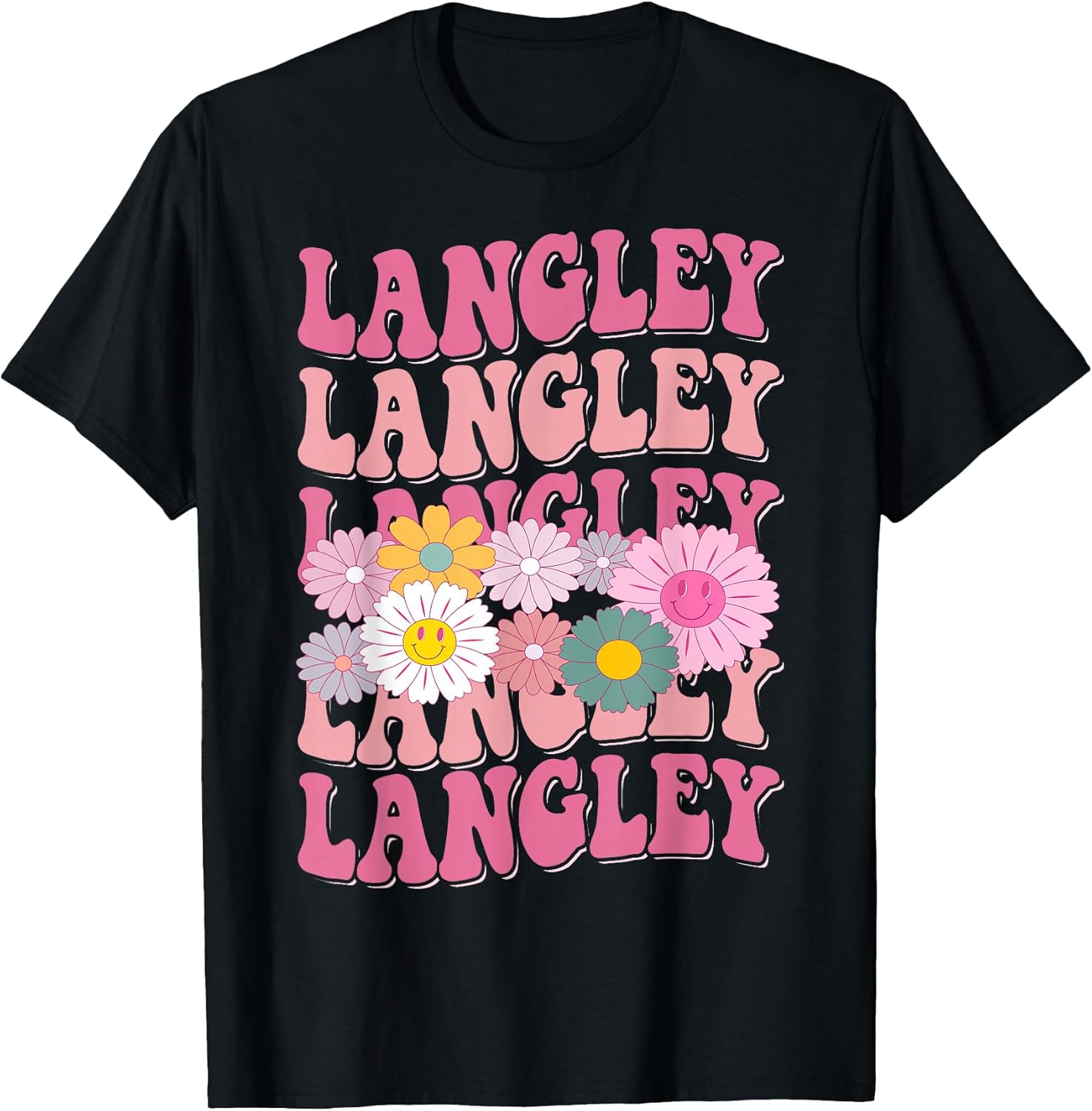 Girl Retro Langley First Name Personalized Groovy 80's T-Shirt