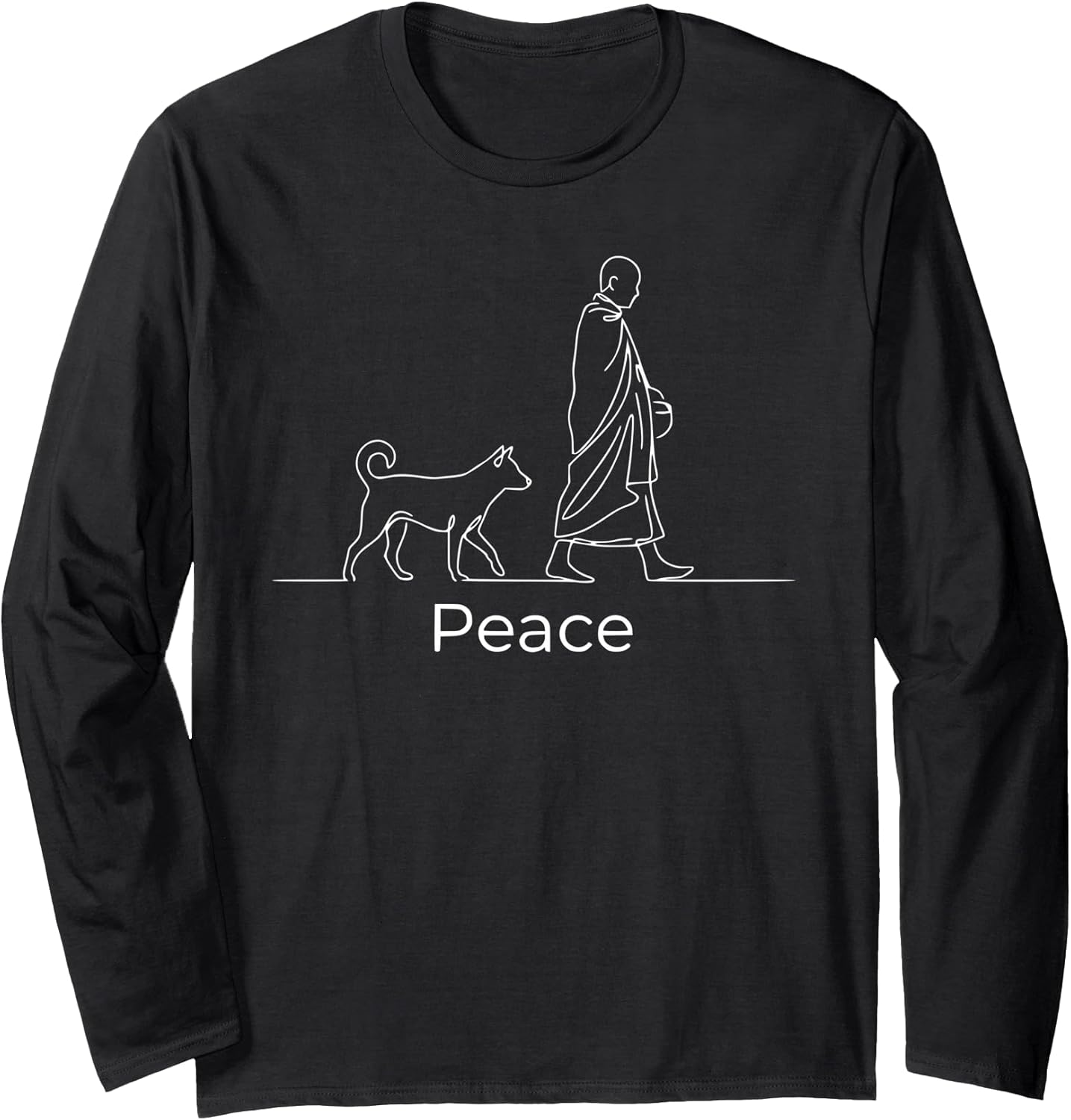Peace Minimalist Zen Art Walk for Peace Monks with Aloka Dog Long Sleeve T-Shirt
