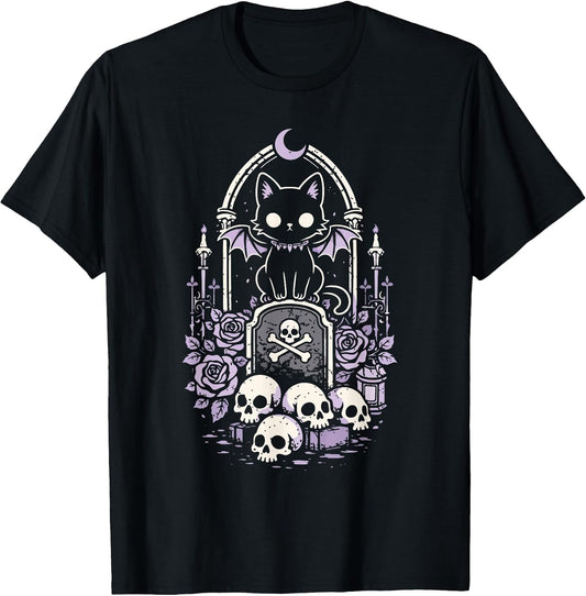 Cat Kitty Vampire Skull Creepy Cute Kawaii Goth Purple Alt T-Shirt