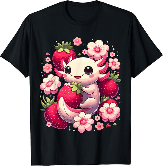 Cute Axolotl Kawaii Anime Axolotl Strawberry T-Shirt