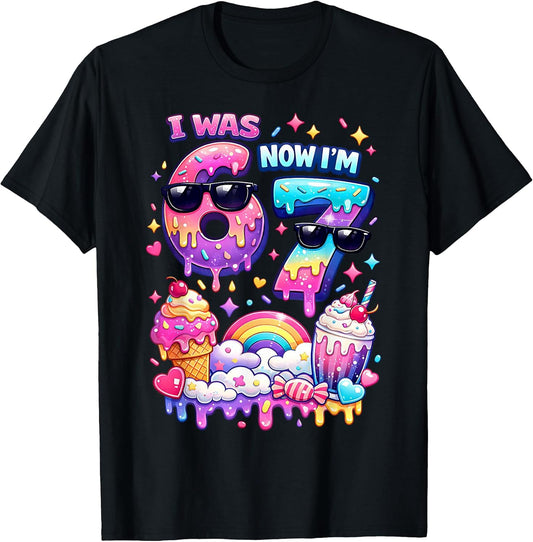I was 6 Now I'm 7 Ice Cream Dripping 67 Meme Kids Birthday T-Shirt