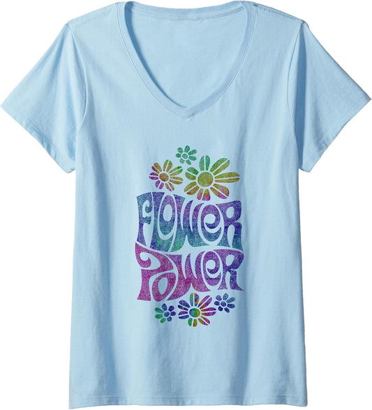Women's Flower Power Hippie Psychedelic '70's Retro V-Neck T-Shirt