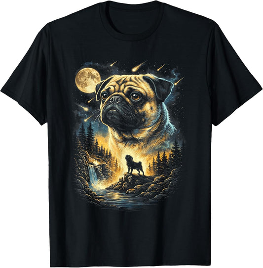 Pug Howling to The Moon Vintage 90s Funny Dog Graphic T-Shirt