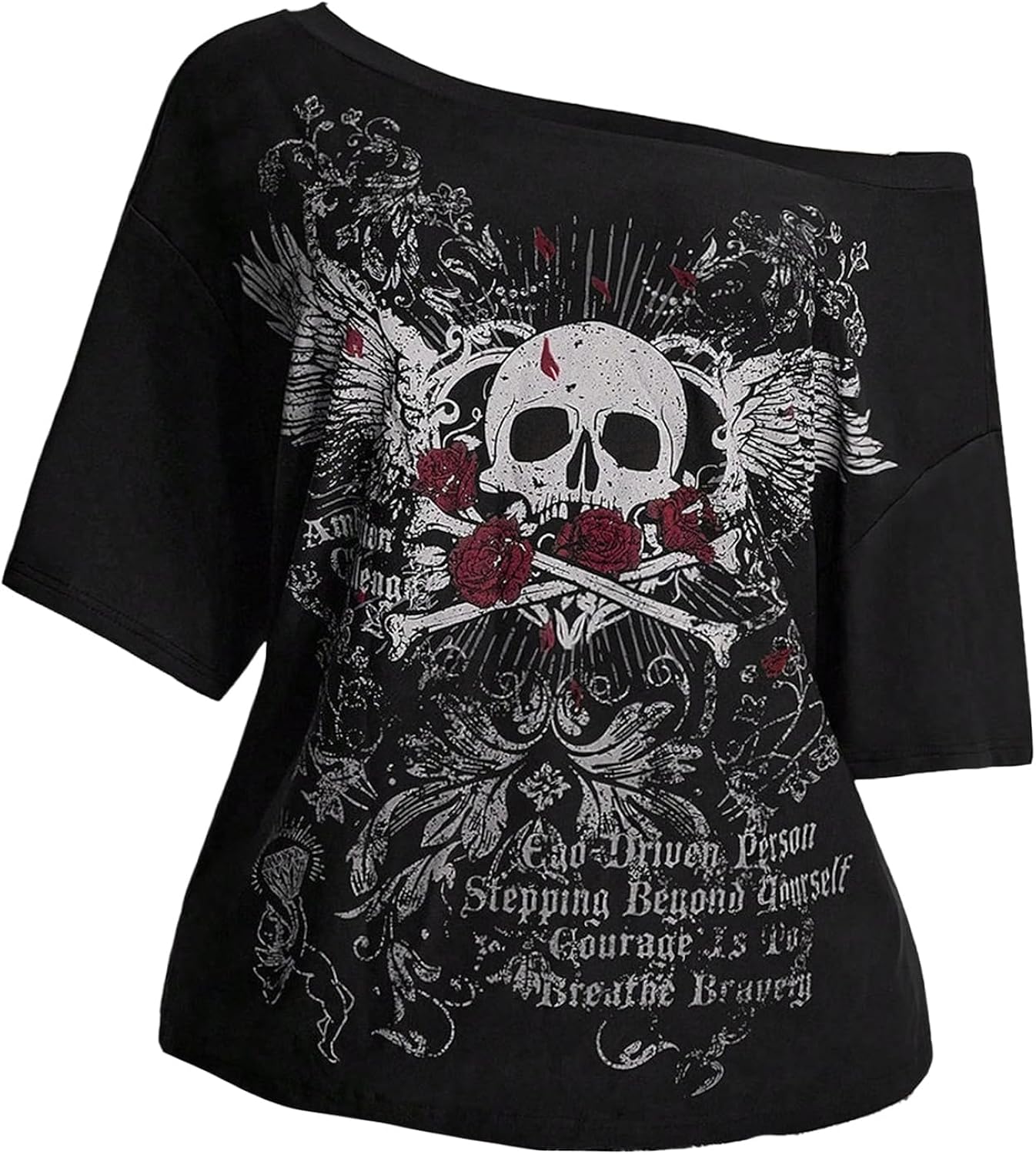 Women's Plus Size Off The Shoulder Tops Y2k Gothic Graphic Tee Retro Oversized T Shirts
