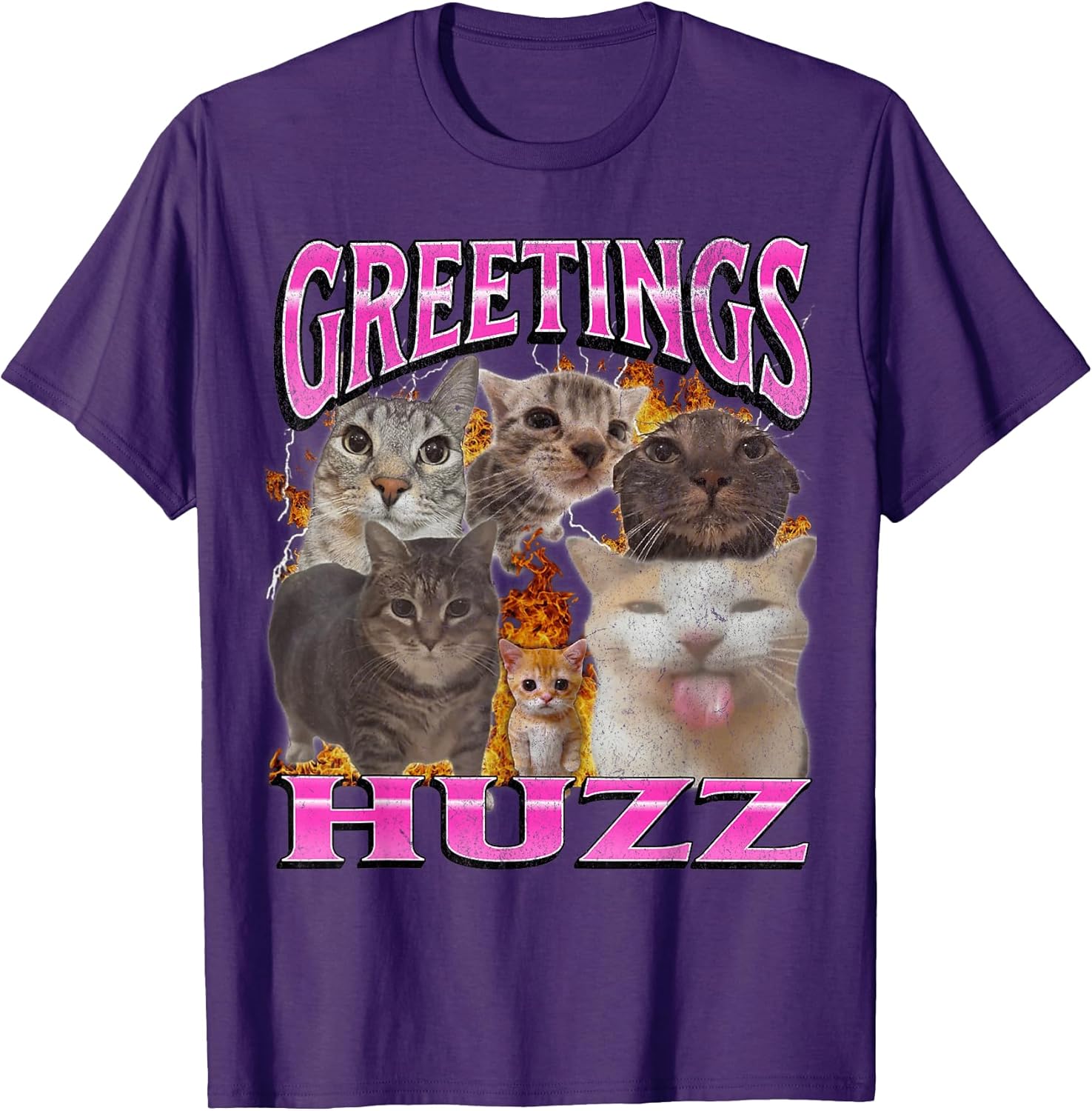Greetings Huzz Funny Cat Meme Bootleg Graphic Men Women T-Shirt