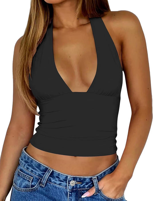 Womens Halter Tops - Going Out Tank, Summer Sexy V Neck Crop Top, Y2K Sleeveless Tube Shirts Trendy 2026