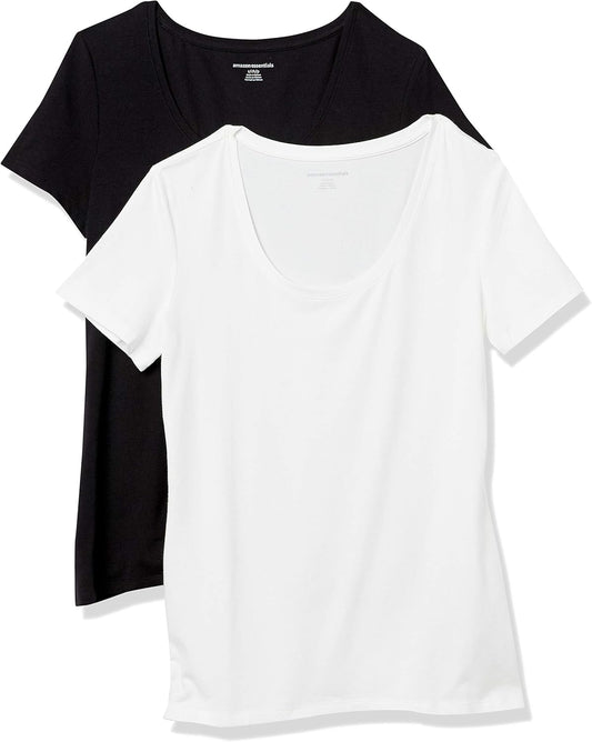 Women's Regular-Fit Short-Sleeve Scoop Neck T-Shirt, Summer Casual, Pack of 2