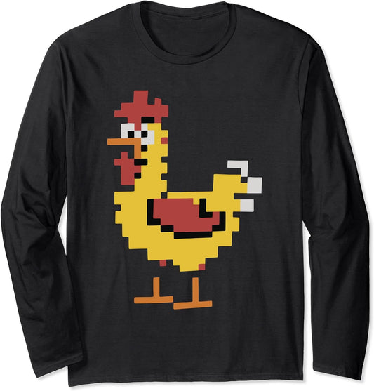Pixel Graphic Chicken Retro Pixel Art Style Long Sleeve T-Shirt