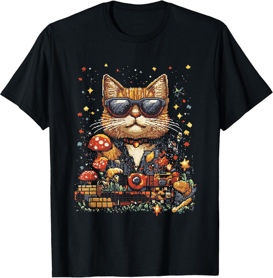 Cool Pixel Art Cat For Retro Gaming Enthusiasts T-Shirt