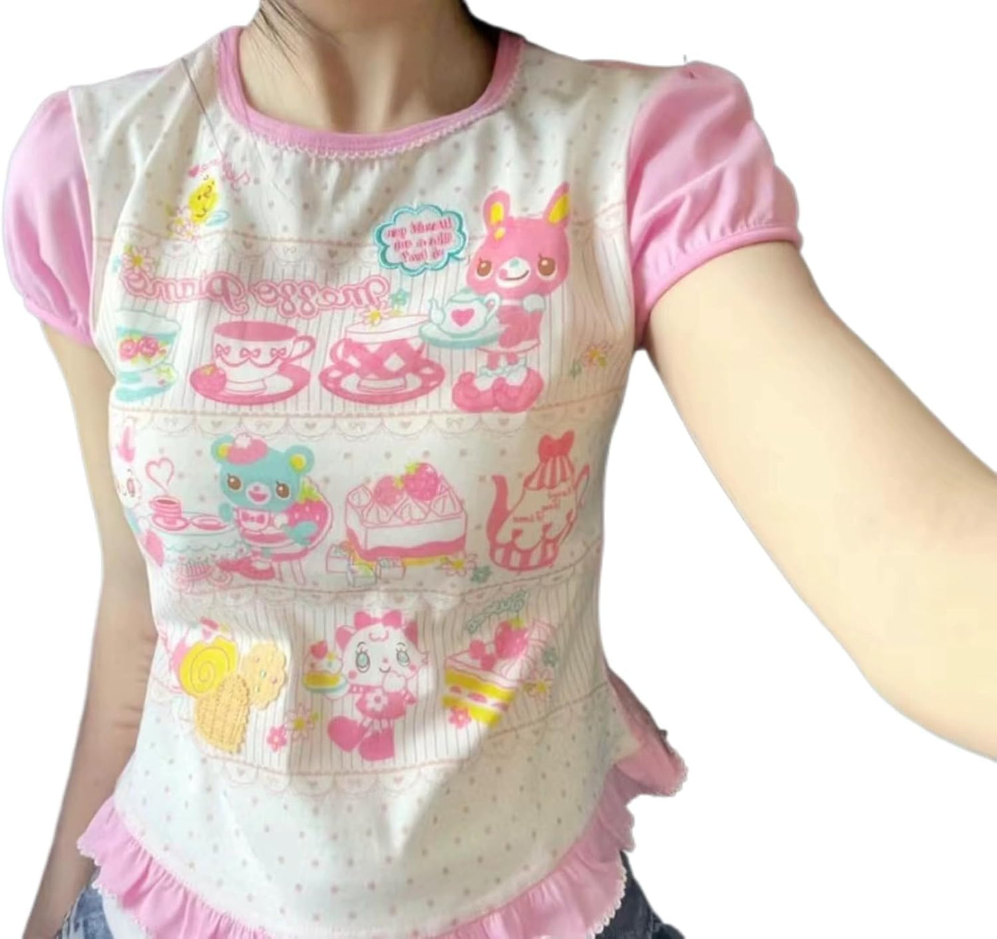 Cutecore Baby Tees Y2k Whimsy Twee Cropped Tops Harajuku Graphic Shirt Kawaii Shoujo 2000s Clothes