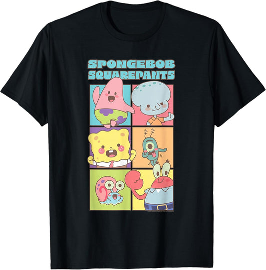 Cute Chibi Character Portrait Grid Pastel Pop Art Cartoon T-Shirt