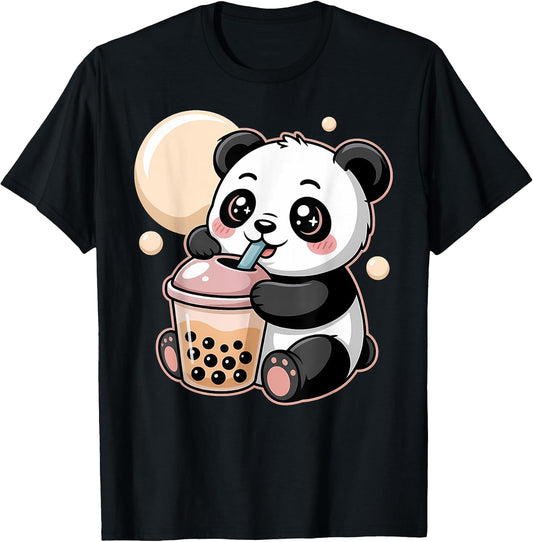 Cute Kawaii Panda Drinking Boba Bubble Tea Aesthetic T-Shirt