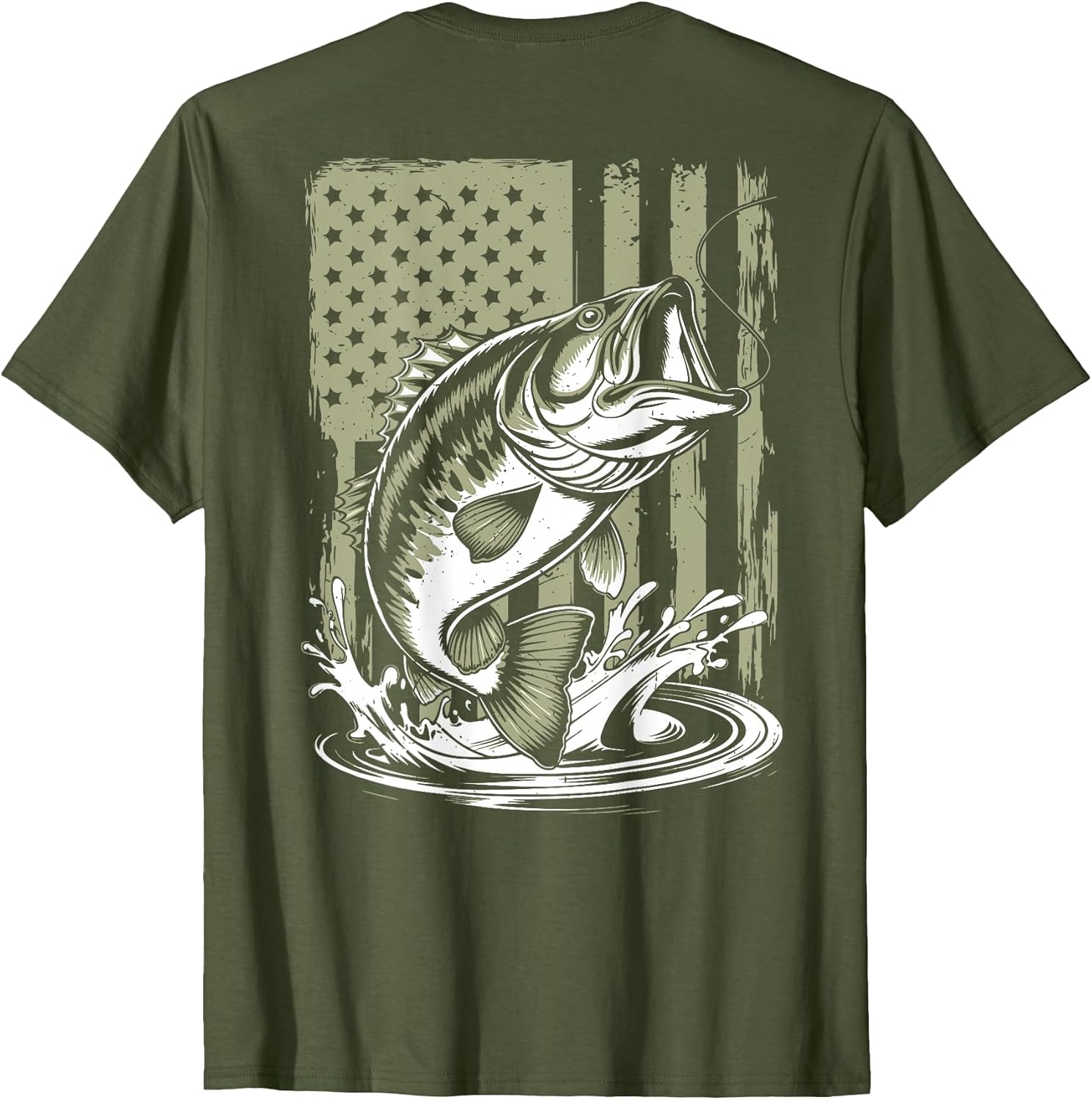 Fishing Camo Bass Fish American Flag Men's Graphic Fishing T-Shirt