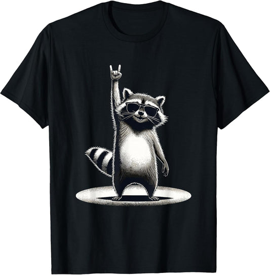 Retro Raccoon Rock Music Gift Men Kids Women Funny Raccoon T-Shirt