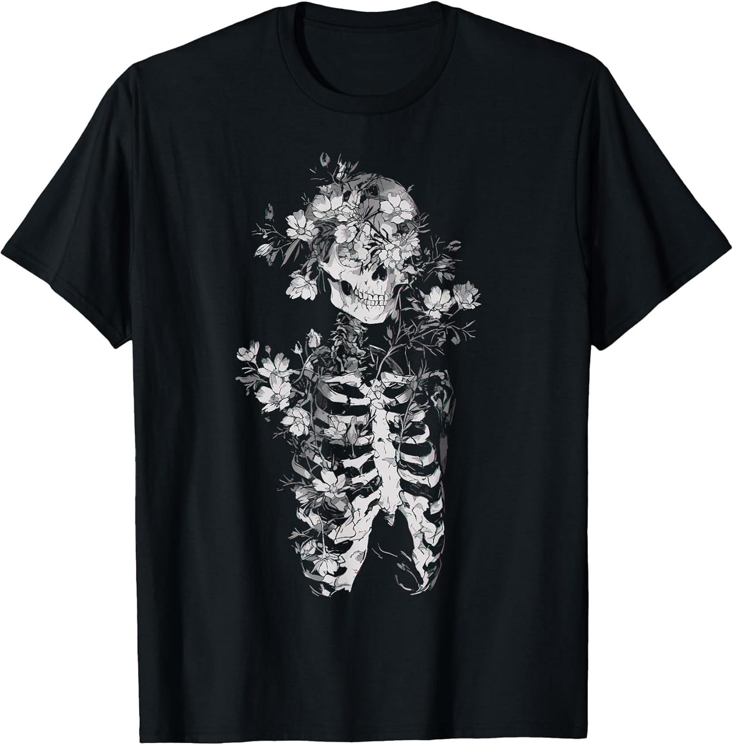 Floral Skeleton Flowers Goth Occult Death Dark Alt Aesthetic T-Shirt
